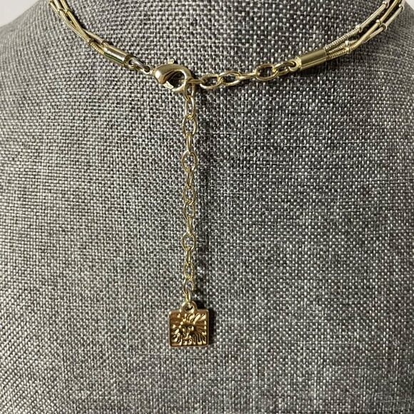 Anne Klein Bezel Multi Strand Layered Shaky Coral Gold-Tone Color Necklace - Picture 5 of 7